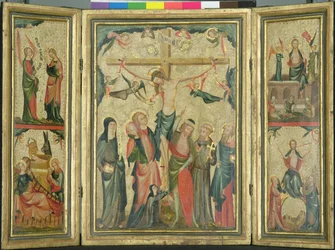 Triptychon, das die Kreuzigung Christi darstellt, ca. 1350